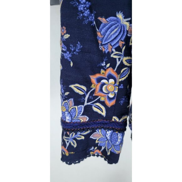 LOFT Womens Blazer Navy floral cotton blend  Size 10 Eyelet Crochet Trim Open - Picture 5 of 14